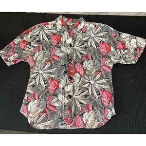 Cabrais Shirt Womens Medium Multicolor Floral Hawaiian Button Up Cotton Casual